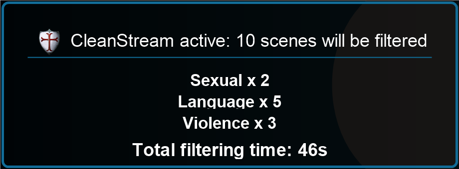 CleanStream active summary showing 10 scenes will be filtered